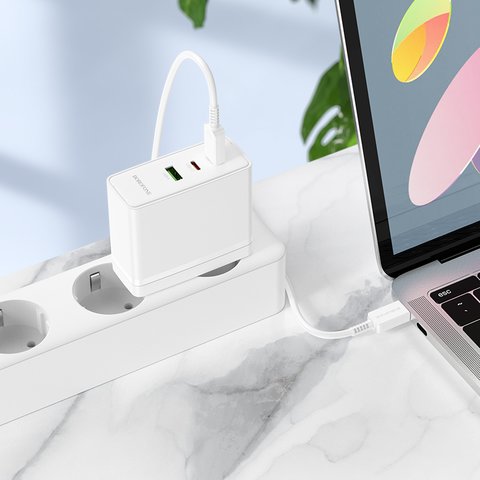 Сетевое зарядное устройство Borofone BN11, 100 Вт, Quick Charge, Power Delivery (PD), белый, 3 порта, GaN, #6941991103773 Превью 2