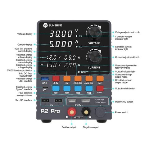 Лабораторный блок питания Sunshine P2 Pro, Четырехканальный, трансформаторный, до 30 В, до 5 А, светодиодные индикаторы, 330 Вт Превью 7
