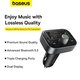 FM-трансмиттер Baseus S-09 Pro , черный, с кнопкой, с дисплеем, с Bluetooth, c автомобильной зарядкой, USB тип-C, USB тип-A, 3 порта, 35 Вт, 12-24 B, #C10762200113-00 Превью 4