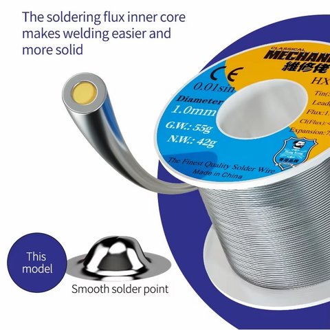 Solder Mechanic HX-T100, (Sn 63% , Pb 37%, flux 1-3%, 0,5 mm, 100 g) Preview 1