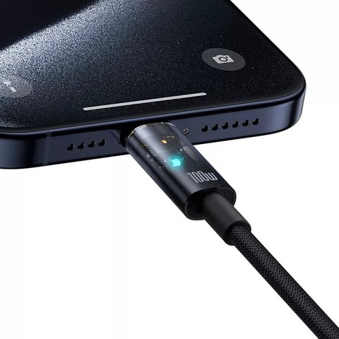USB Cable Baseus Explorer, (2xUSB type-C, 100 cm, 100 W, black, with auto-off function, nylon braided) #P10319703111-00 Preview 2