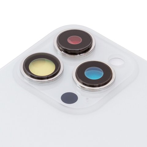 Panel trasero de carcasa puede usarse con iPhone 13 Pro, plateada, blanco, con vidrio de cámara, Silver, small hole Vista previa  1