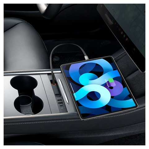 Автомобільний зарядний пристрій Baseus T-Space HUB for Tesla, чорне, сіре, Quick Charge, з кабелем, 45 Вт, 3 порта, 12-24 B, #B00051300111-00 Прев'ю 3