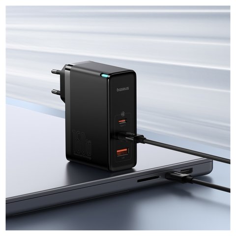 Мережевий зарядний пристрій Baseus GaN5 Pro, 160 Вт, Power Delivery (PD), чорний, з кабелем USB тип-C до USB тип-C, 3 порта, #P10110825113-00 Прев'ю 2